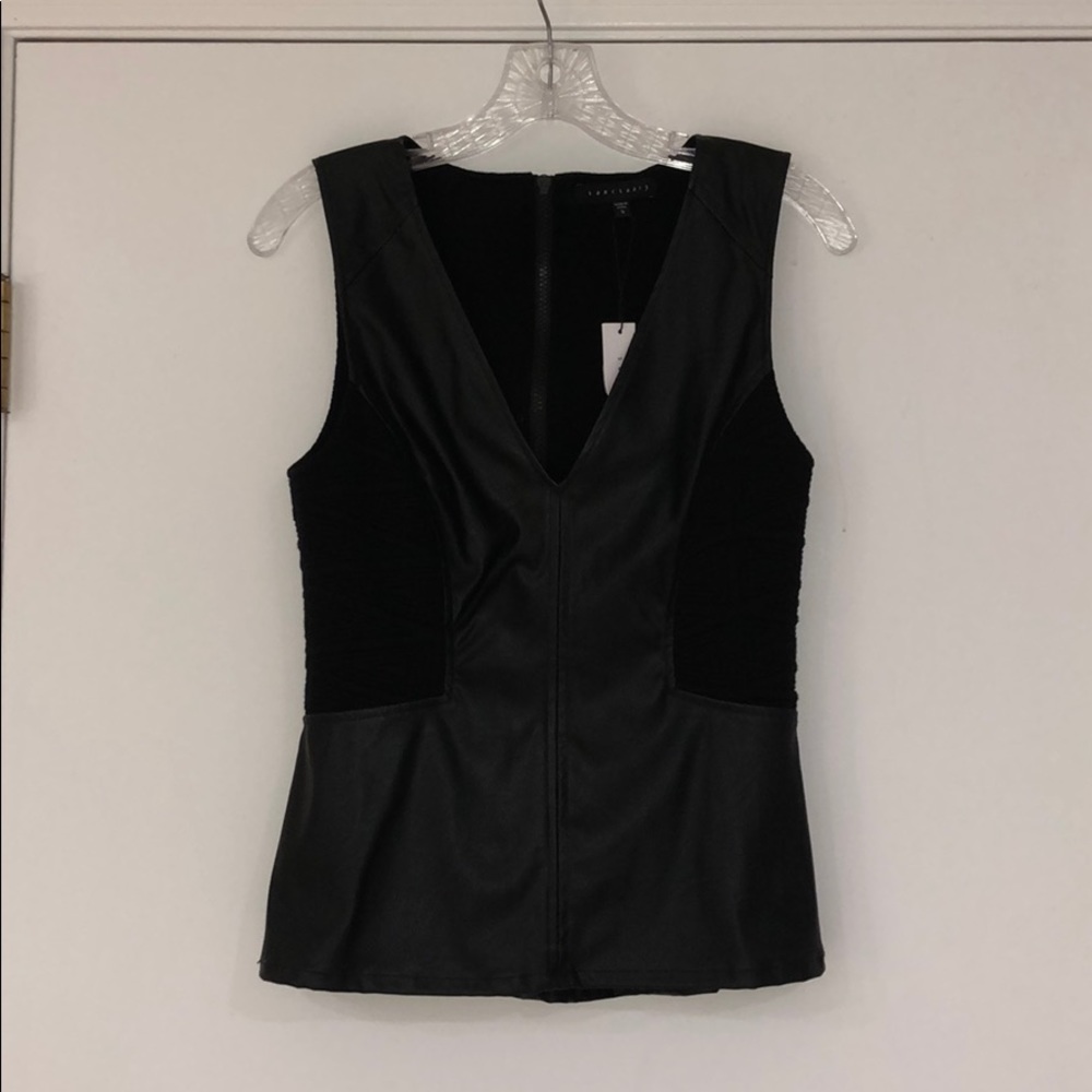 Black Leather, V-neck Flare Bottom Top